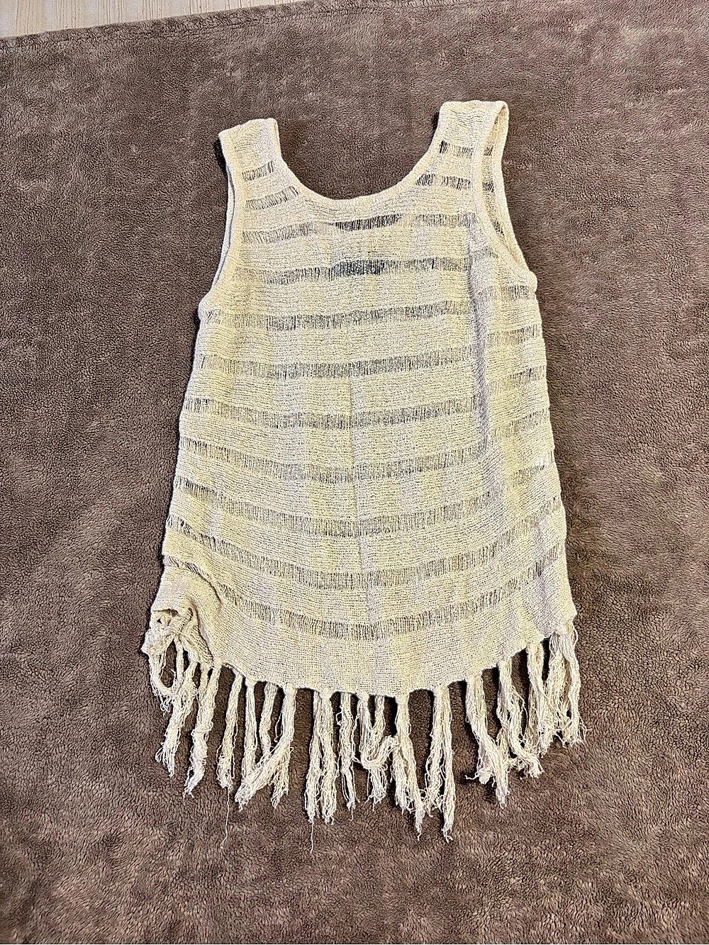 Striped Fringe Tank Top in Cream & Gray from anthropology